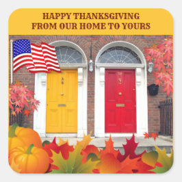 Erntedank an den farbenfrohen Türen Quadratischer Aufkleber