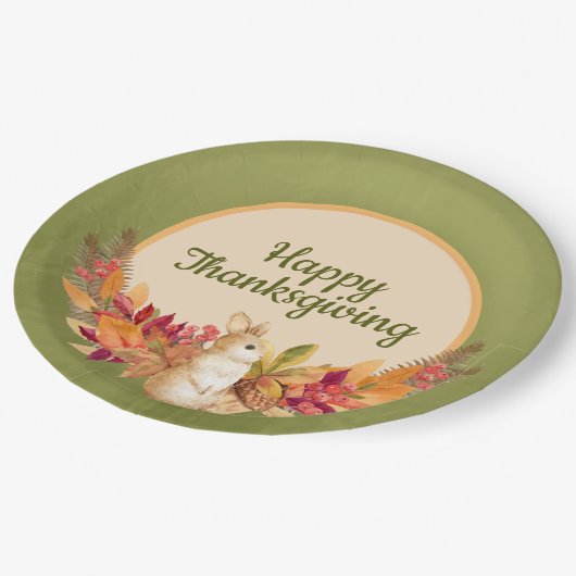 Erntedank Aquarell, Acorns, Berries Pappteller (Schrägansicht)