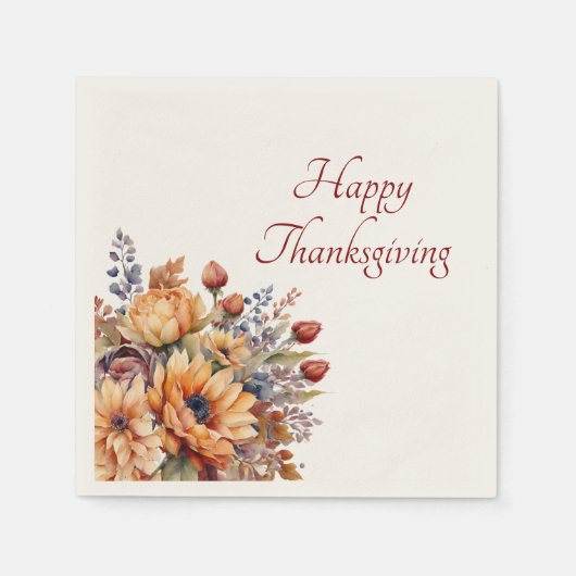 Erntedank-Aquarell-Blume- Serviette (Vorderseite)