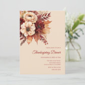 Erntedank-Aquarell Herbst Blume-Creme und Rot Einladung (Stehend Vorderseite)