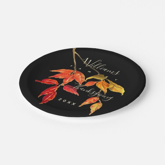 Erntedank Aquarell Herbstlaub Papierplatte Pappteller (Schrägansicht)