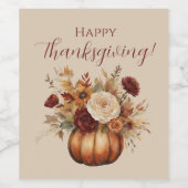 Erntedank-Aquarellpumpen und Blume- Weinetikett (Einzelnes Label)