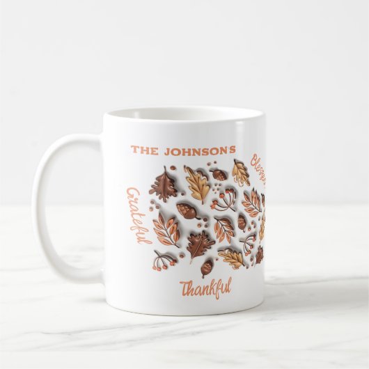 Erntedank Aufgeblasene Herbstlaub Familienname Kaffeetasse (Links)