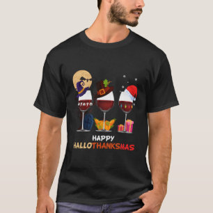 Erntedank aus Weinglas Glückliche Hallothanksmas T-Shirt