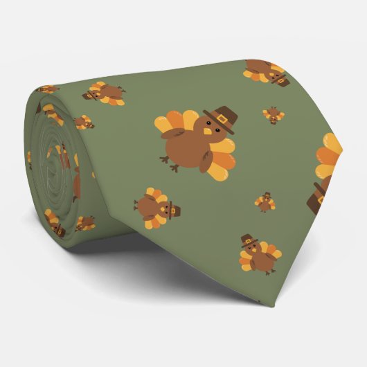 Erntedank Autumn Green Turkey Neck Tie Krawatte (Gerollt)