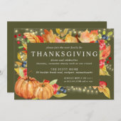Erntedank "Autumn Leaves Pumpkin String Lights" I Einladung (Vorne/Hinten)