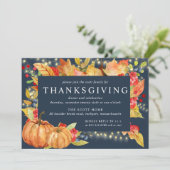 Erntedank "Autumn Leaves Pumpkin String Lights" I Einladung (Stehend Vorderseite)