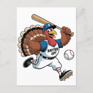 Erntedank Baseball Türkei Batter Gobbler Einladungspostkarte