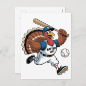 Erntedank Baseball Türkei Batter Gobbler Feiertagspostkarte (Vorne/Hinten)