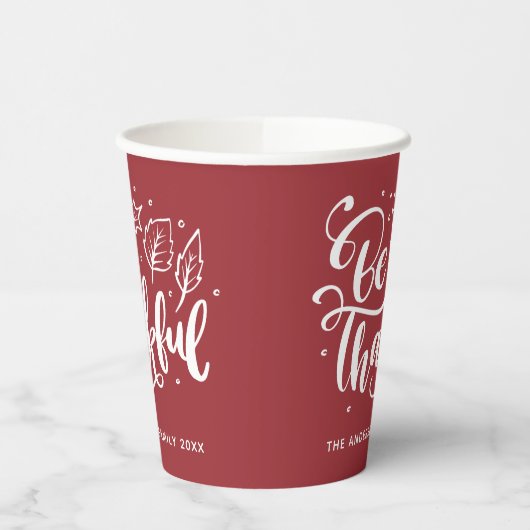 Erntedank Be dankful Script Harvest Burgundy Pappbecher (Links)