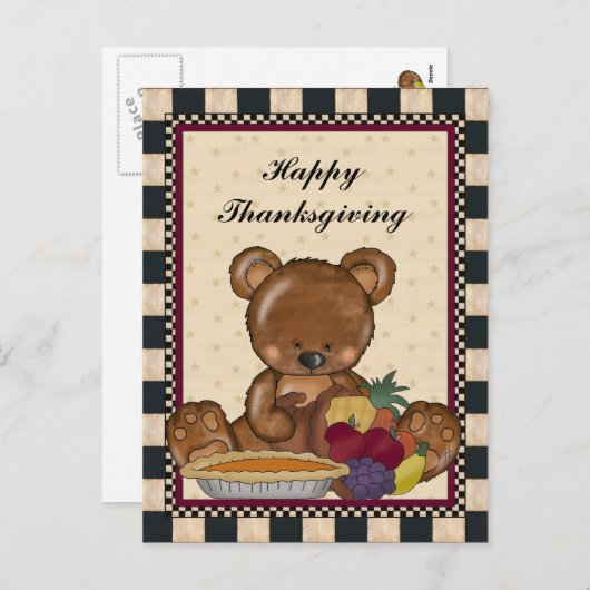 Erntedank Bear Holiday Cartoon Postkarte (Vorne/Hinten)