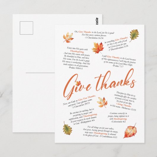 Erntedank-Bibelverse mit Herbstblättern Postkarte (Vorne/Hinten)