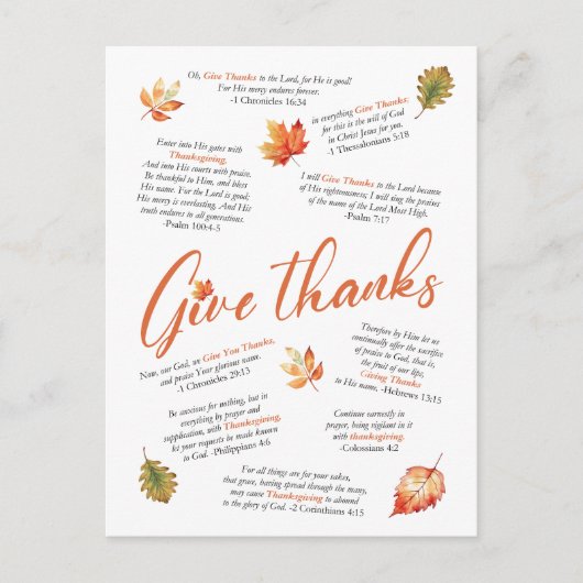 Erntedank-Bibelverse mit Herbstblättern Postkarte (Vorderseite)