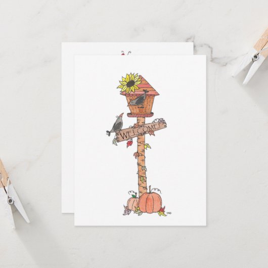 Erntedank Birdhouse Karte (Vorderseite/Rückseite Beispiel)