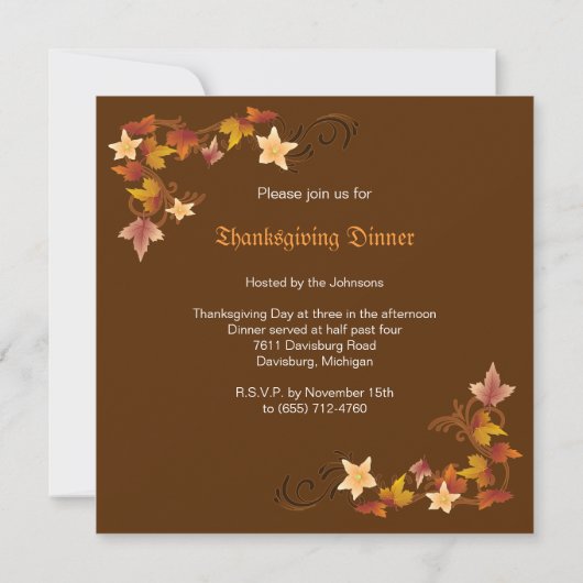 Erntedank Blätter Classic Fall Theme Einladung (Rückseite)