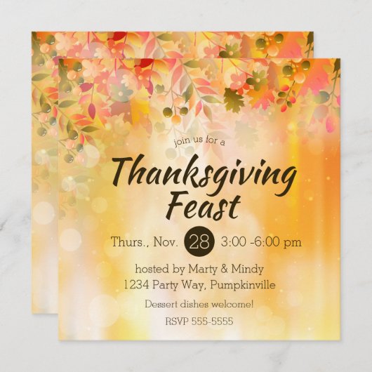 Erntedank Blätter Herbstsparkle Einladung (Vorne/Hinten)