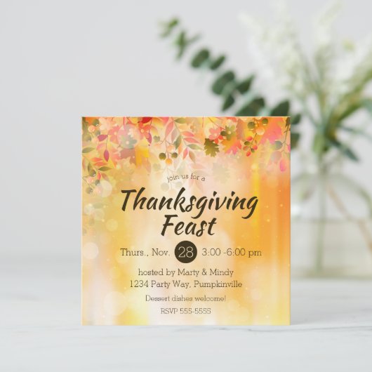 Erntedank Blätter Herbstsparkle Einladung (Stehend Vorderseite)