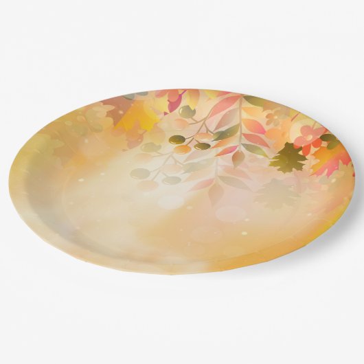 Erntedank Blätter Herbstsparkle Pappteller (Schrägansicht)