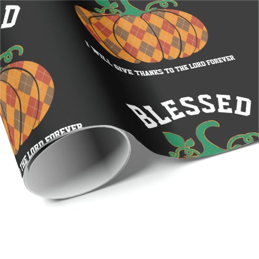 Erntedank BLESSESED Karierter Pumpkin Fall Geschenkpapier (Rolleneckpunkt)