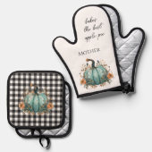 Erntedank Blue Pumpkin Rustic Ofenhandschuh & Topflappen-Set (Vorderseite/Rückseite)