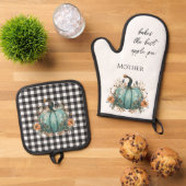 Erntedank Blue Pumpkin Rustic Ofenhandschuh & Topflappen-Set (Oben Unten)