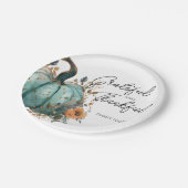 Erntedank Blue Pumpkin Rustic Paper Teller (Schrägansicht)