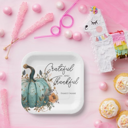 Erntedank Blue Pumpkin Rustic Paper Teller (Party)