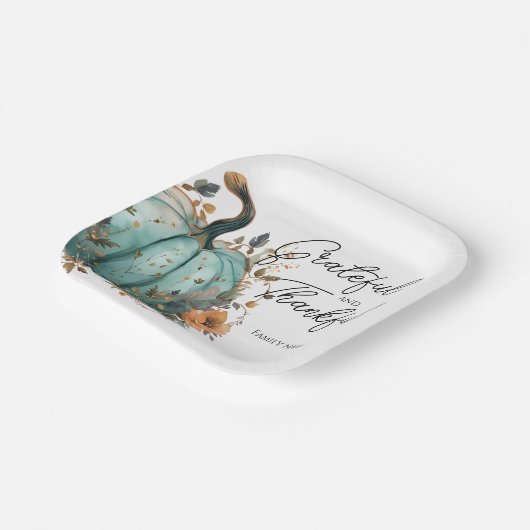 Erntedank Blue Pumpkin Rustic Paper Teller (Gewinkelt)