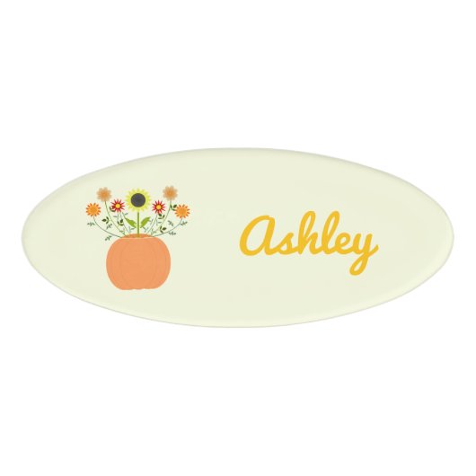 Erntedank Blume in Pumpkin Individuelle Name Namenschild (Vorderseite)
