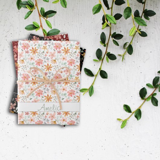 Erntedank Blume roter Mustername Geschenkpapier Set