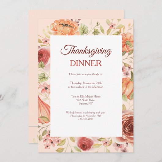 Erntedank Blumendinner Einladung (Vorne/Hinten)