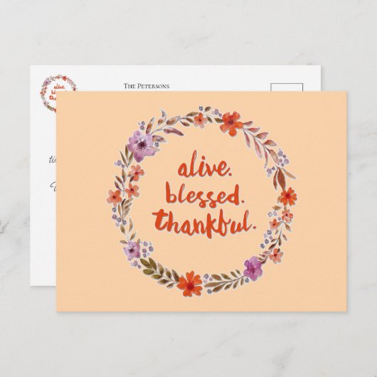 Erntedank Blumenschreath mit Meldung Postkarte (Vorne/Hinten)