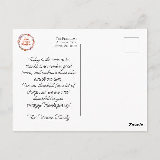 Erntedank Blumenschreath mit Meldung Postkarte (Rückseite)