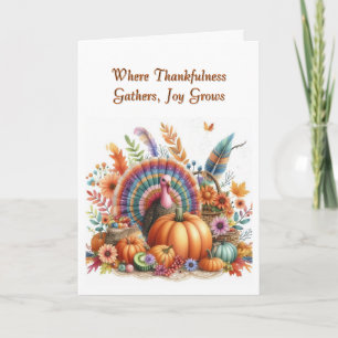 Erntedank Boho Turkey Faltschachtel Feiertagskarte