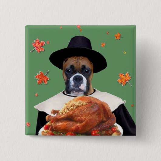 Erntedank-Boxer-Hund Button (Vorderseite)