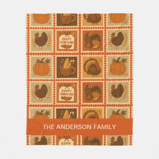 Erntedank Briefmarke Collage Gemütlich Fleecedecke (Vorderseite)