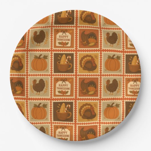 Erntedank Briefmarke Collage Party Teller (Vorderseite)