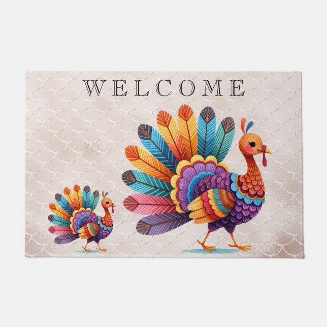 Erntedank Bright Feathers Türkei Doormat Fußmatte (Vorderseite)