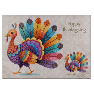 Erntedank Bright Feathers Turkey Cutting Board Schneidebrett