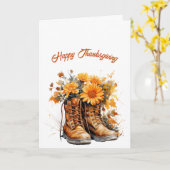 Erntedank Brown Boots Illustration Karte (Gelbe Blume)