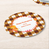 Erntedank Brown White Kariert Pumpkin Runder Pappuntersetzer (Angewinkelt)