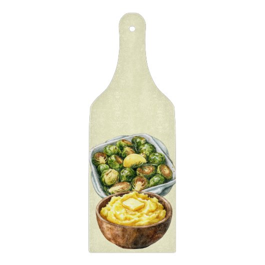 ERNTEDANK BRUSSLE SPROUTS & MASHED KARTOFFELN SCHNEIDEBRETT (Vorderseite)