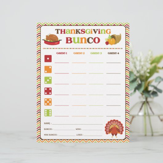 Erntedank Bunco Party Game Score Card (Stehend Vorderseite)