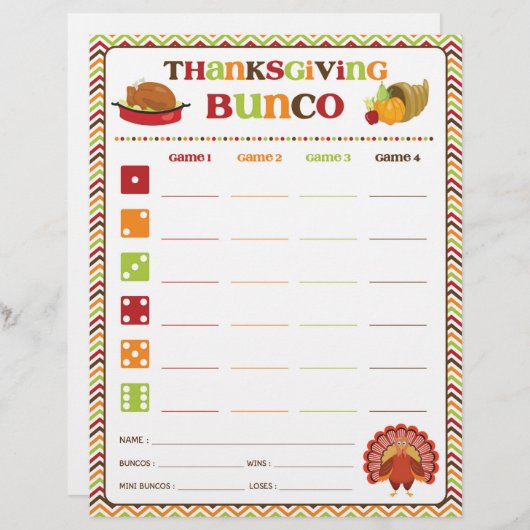 Erntedank Bunco Party Game Score Card (Vorne/Hinten)