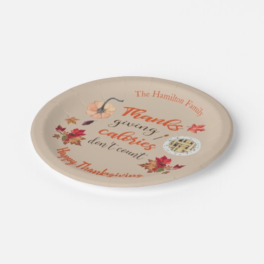 Erntedank Calories zählen nicht Brown Pappteller (Schrägansicht)