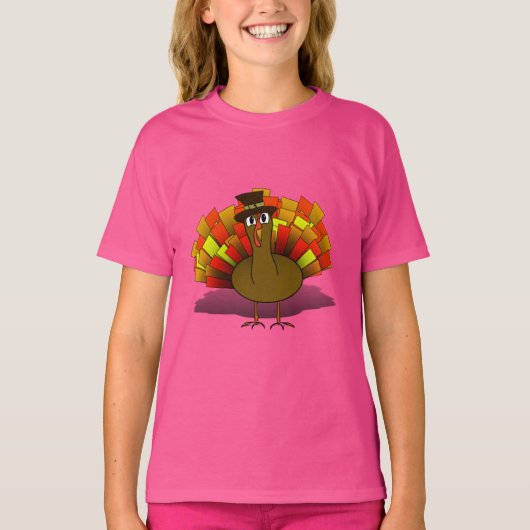 Erntedank Cartoon Türkei Pilgrim T-Shirt (Vorderseite)