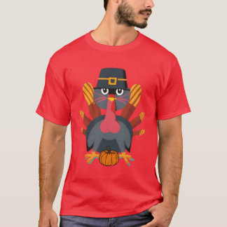 Erntedank Cat Fake Cat miauen lustige Putenmädchen T-Shirt