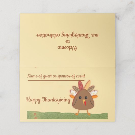 Erntedank Celebration mit Cartoon Türkei Platzkarte (Außenseite Aufgefaltet)