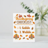 Erntedank Checklist Gobble Wobble Ugly Sweater Postkarte (Stehend Vorderseite)