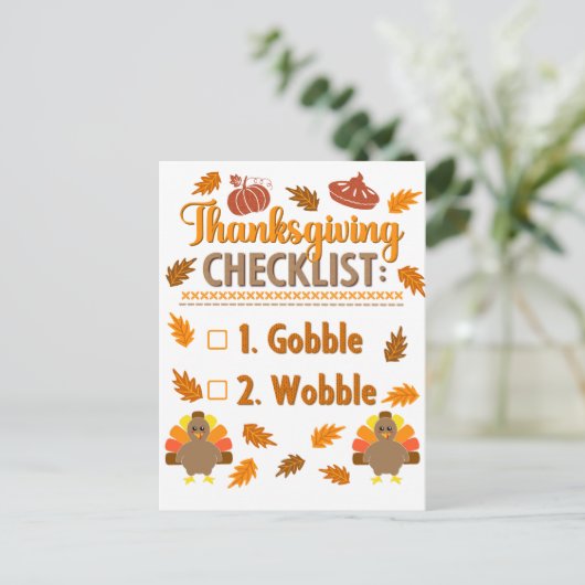 Erntedank Checklist Gobble Wobble Ugly Sweater Postkarte (Stehend Vorderseite)